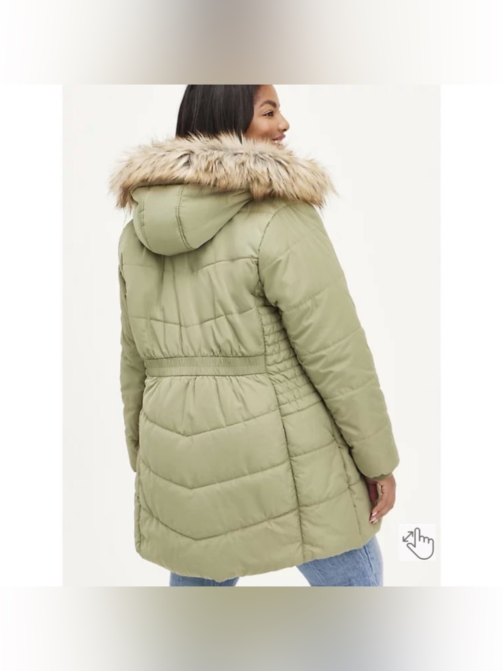 Torrid Olive Green Faux-Fur Trim flare Puffer Jacket size 2 - Picture 4 of 16